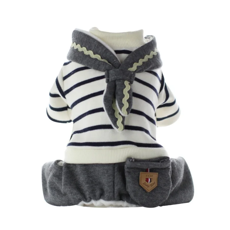 

Dog Cat Pet Cotton Padded Jacket Sailor Collar Coat Clothing Striped For Pet Winter Warm Fleece Dog Puppy Jumpsuit Hoodie
