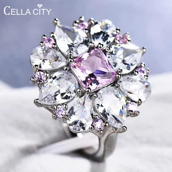 

Cellacity Fashion Flower shaped Ring for Women Silver 925 Jewelry with Gemstones Pink Crystal Zircon High Quality Gift Size6-11