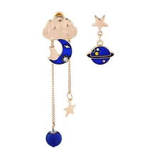 10 пара/лот модные трендовые ювелирные соединители детали металлическая Глянцевая планета, звезда серьги в форме Луны