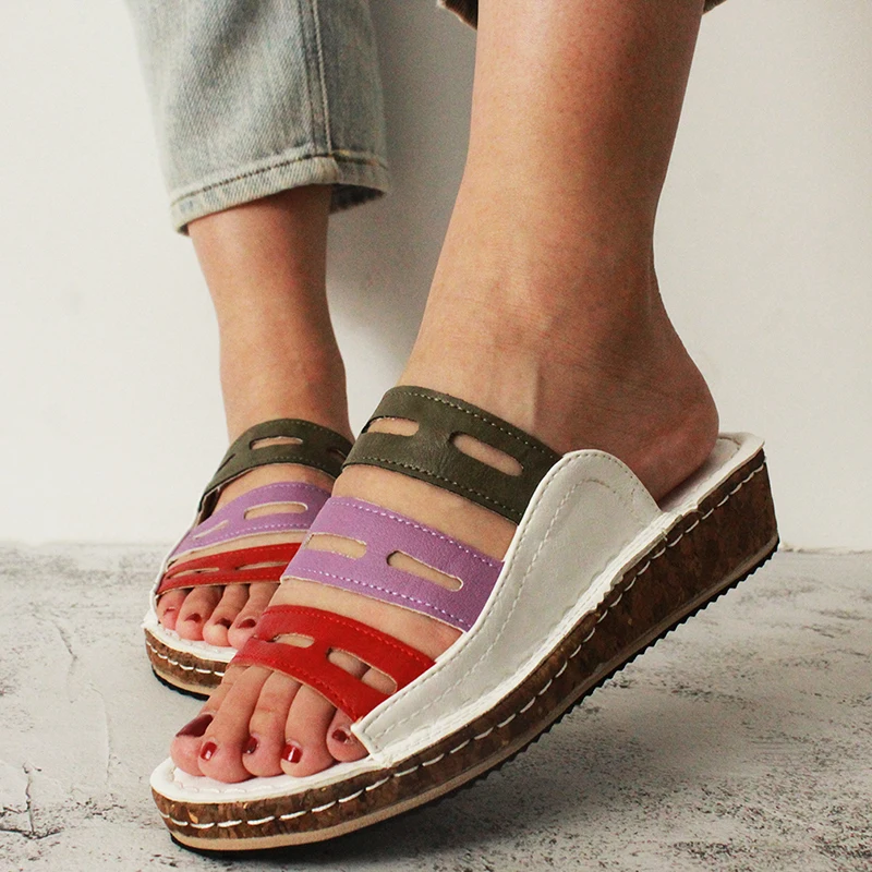 chic three color stitching sandals