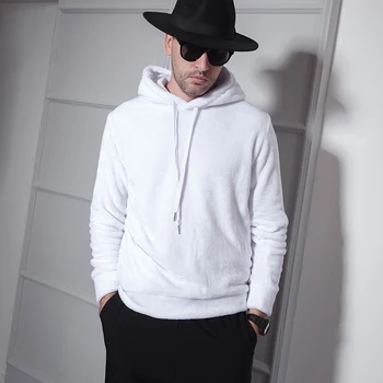 

Wild hooded Slim trendy male black white autumn and winter thick men's jacket coral fleece European and American street style
