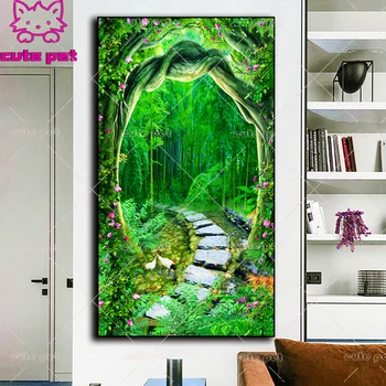 

Full Drill Square diamond embroidery Green tree-lined trail Diamond Painting Abstract Art 5d cross stitch diy mosaic large gift