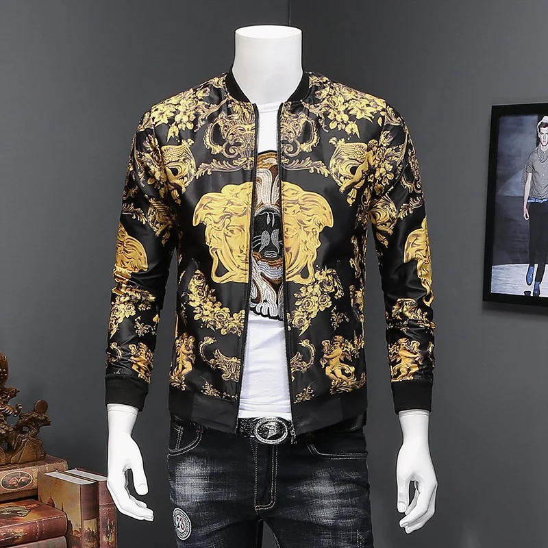 

2019 Spring And Autumn New Style Men Jacket Slim Fit Flower Jacket Korean-style Hong Kong Style Versitile Fashion Handsome Coat