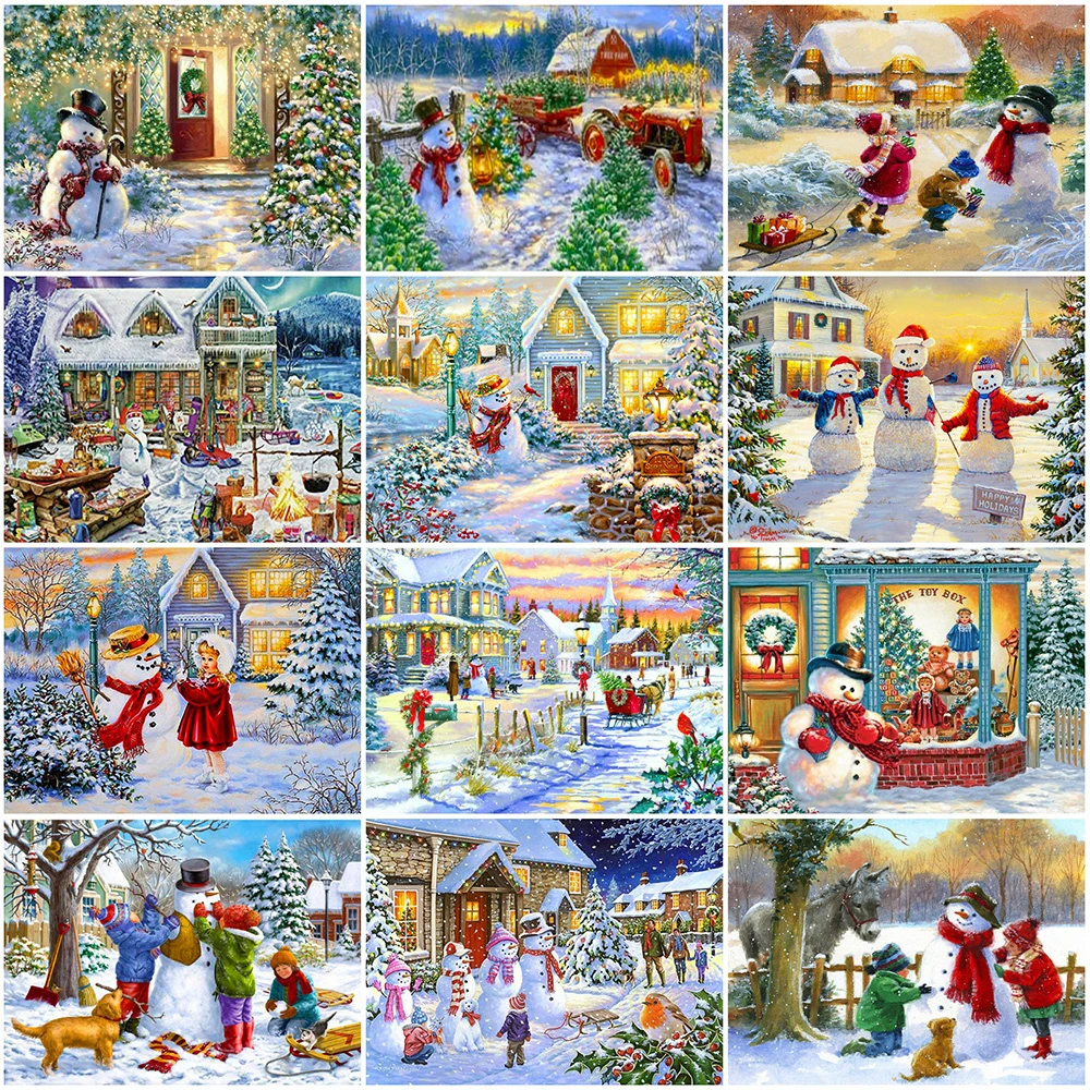 

Christmas Full Diamond Painting Winter Scenery 5D Diamond Embroidery Snowman Cross Stitch Mosaic Artist Home Decoration Gift