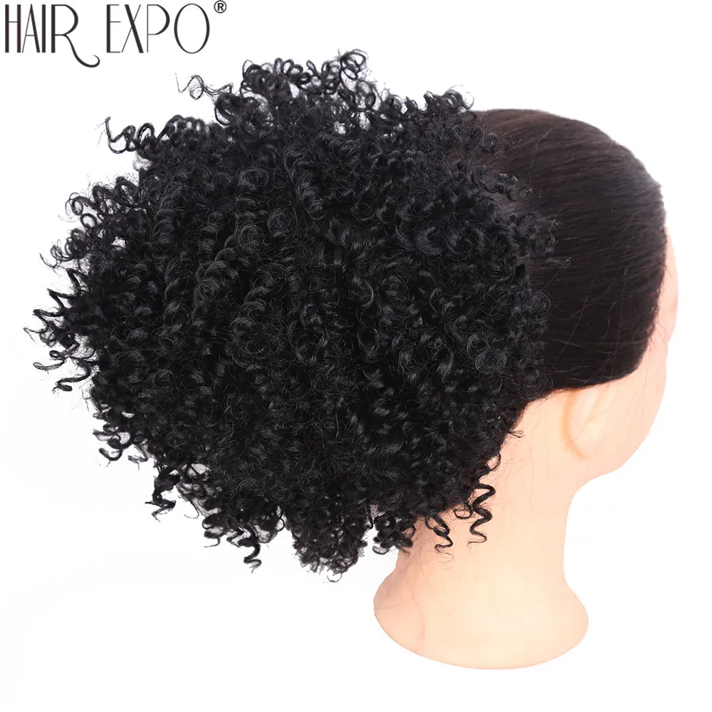  8inch Short Kinky Curly Synthetic Hair Bun Drawstring Ponytail Afro Puff Chignon Hair pieces For Wo