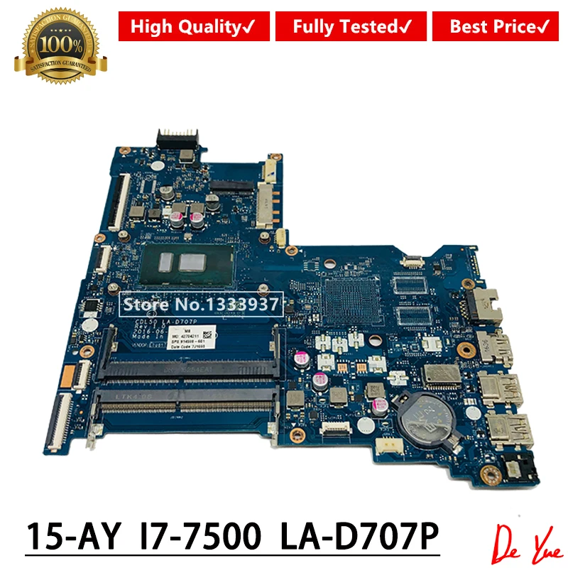 Most effective  For HP 15-AY Series Laptop Motherboard CDL50 LA-D707P With SR2ZV i7-7500 CPU 914598-601 903788-601 