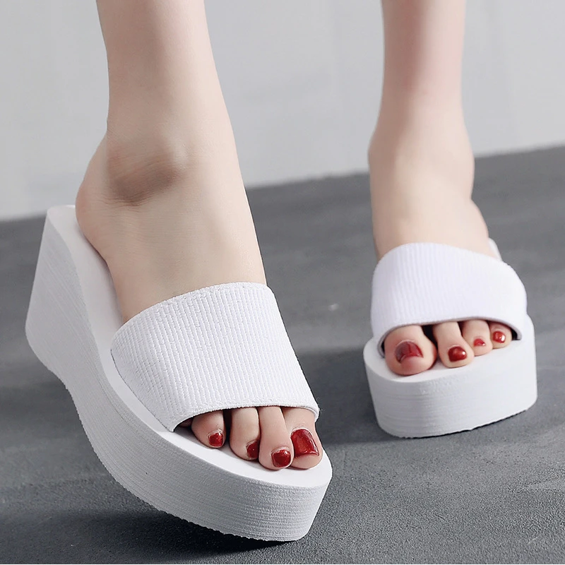 Zapatillas de elástica para Mujer, Chanclas simples baratas de tacón alto para playa, sandalias de de 2021|Zapatillas| - AliExpress