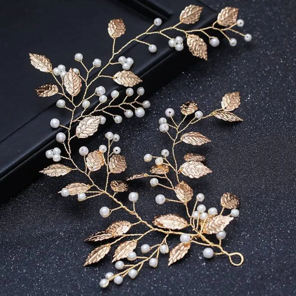 Fashion Head Jewelry Women Golden Alloy Leaf With Pearl Bridal Headdress Beaded Wedding Hair Accessories For Women Hot Sale