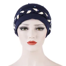 Мусульманские шляпы женский головной убор бисерная шапочка с одной косой головной платок пот ткань шапки аксессуары для волос для взрослых людей осень и зима