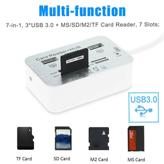 Алюминий 3 Порты и разъёмы USB 3,0 концентратор с MS SD M2 устройство для считывания с tf-карт Портативный для ноутбука WIF66