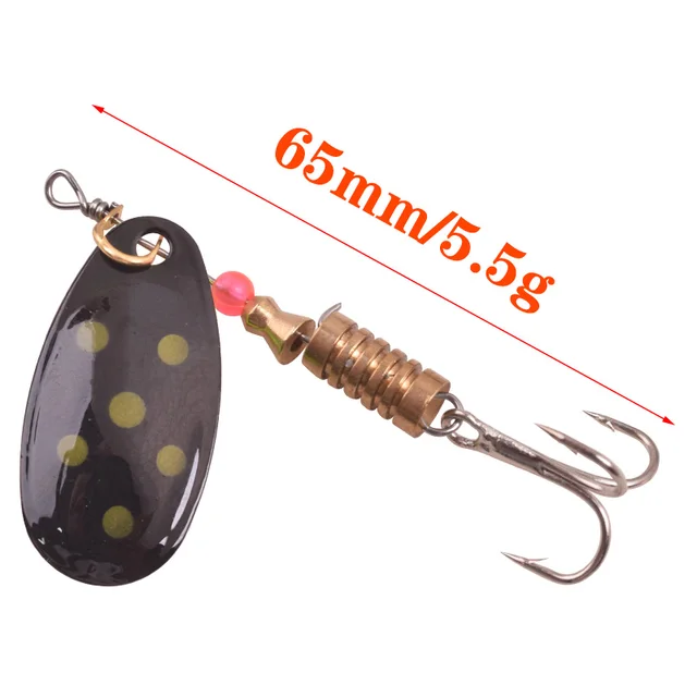 WDAIREN Rotating Spinner Fishing Lure 2.5g 3.5g 5.5g Spoon Sequins Metal Hard Bait Treble Hooks Wobblers Bass Pesca Tackle 65mm 5.5g
