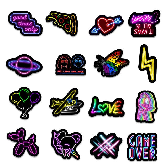 10/30/50PCS Cartoon Neon Light Graffiti Stickers Car Guitar Motorcycle Luggage Suitcase DIY Classic Toy Decal Sticker for Kid 4