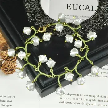 

Fashion Green Bell Orchid Flower Bracelet Chic Green Pearl Summer Cute Jewelry Bracelet For Women Girl Gift Plant Jewelry