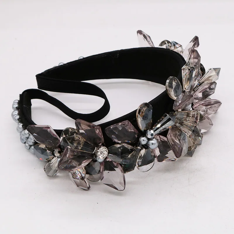 Vintage Baroque Headband Crown Full Crystal Rhinestone Flower Hairbands Wide Hair Hoop Wedding Hair Accessories Party Gift