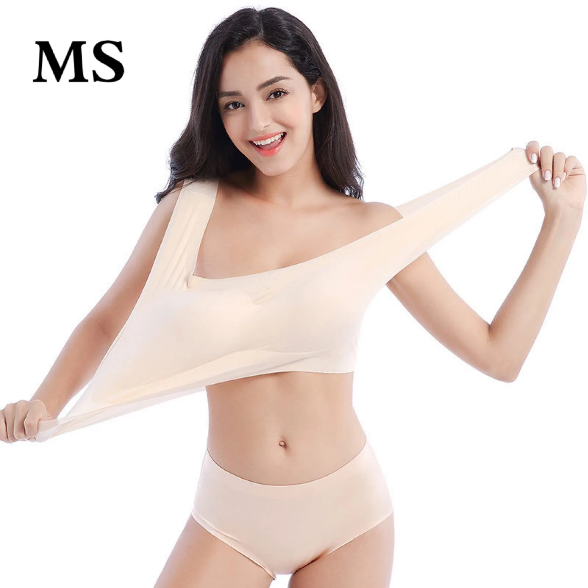 

MS Peace of mind sleep underwear ladies plus fertilizer increase no steel ring size M-6XL push-ups one-piece sports vest bra new