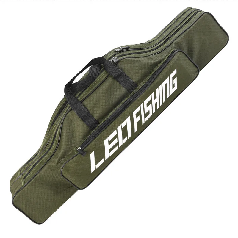80cm Double Layer Canvas Fishing Bag Outdoor Collapsible Portable Fishing Rod Carrier Fishing Pole Tools Reel Gear Storage Case (4)