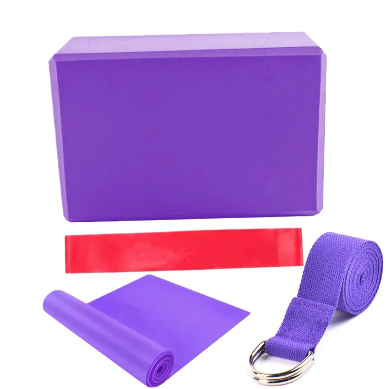 

4pcs Yoga Set Yoga Brick Block Stretching Extension Latex Pull Resistance Loop Rubber Elastic Band Body Shape Lose Weight Set