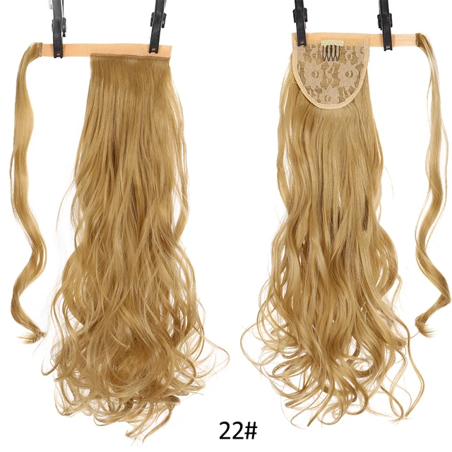 DIANQI Synthetic Corn Wavy Long Curly Ponytail Hairpiece Wrap on Clip Hair Extensions Black Pony Hair 22