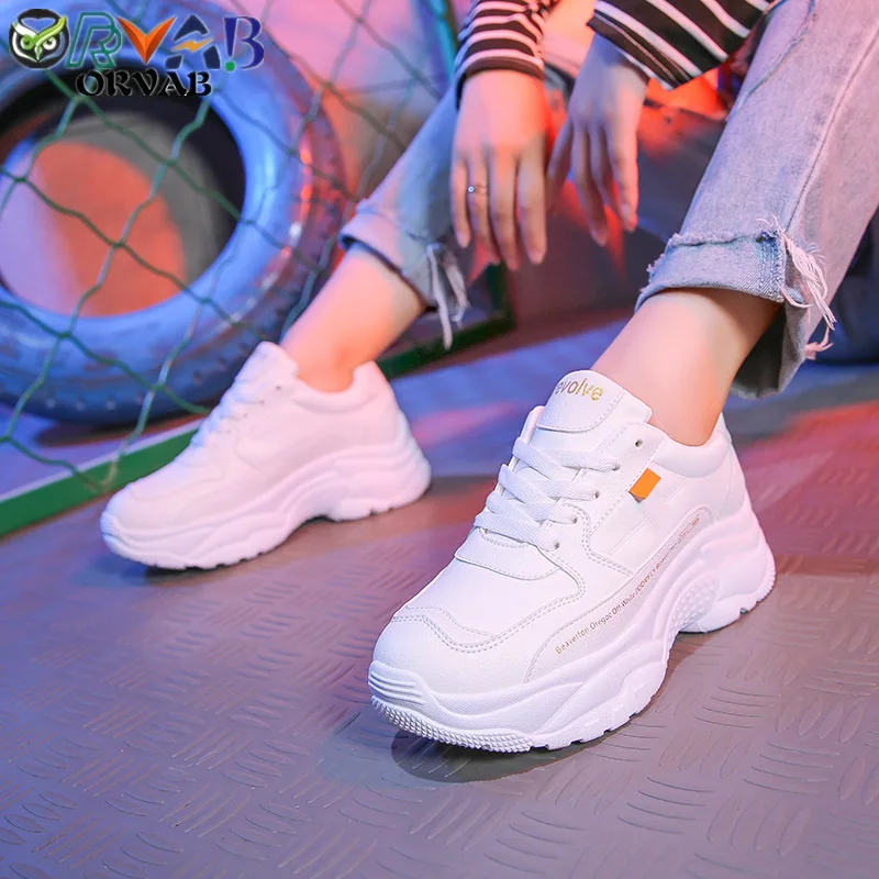 Zapatillas de deporte para mujer, Tenis femenino, moda 2019, piel dividida, zapatos gruesos, zapatillas de plataforma para mujer, zapatos informales para primavera y para mujer|Zapatos de - AliExpress