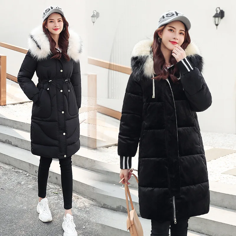 

Cotton-padded Jacket 2019 New Style Women's Mid-length Korean-style Loose Thick down Feather Cotton-padded Clothes Gold Velvet W