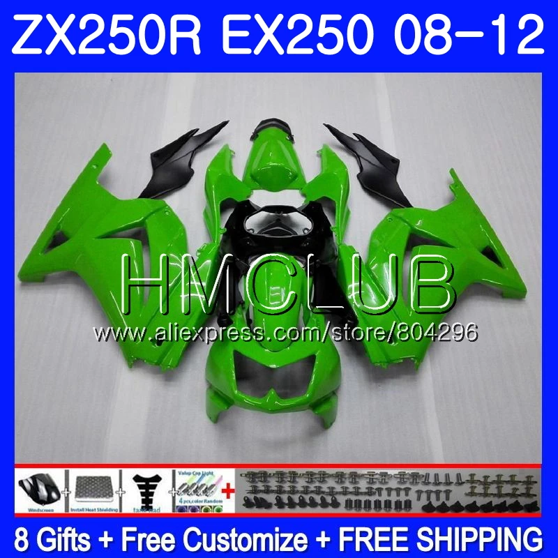 Средства ухода за кожей для KAWASAKI NINJA EX250 ZX250R 2008 2009 2010 2011 2012 9JK. 17 ZX 250R ZX-250R EX 250 08 09, 10, 11, 12, Обтекатели Глянец зеленый