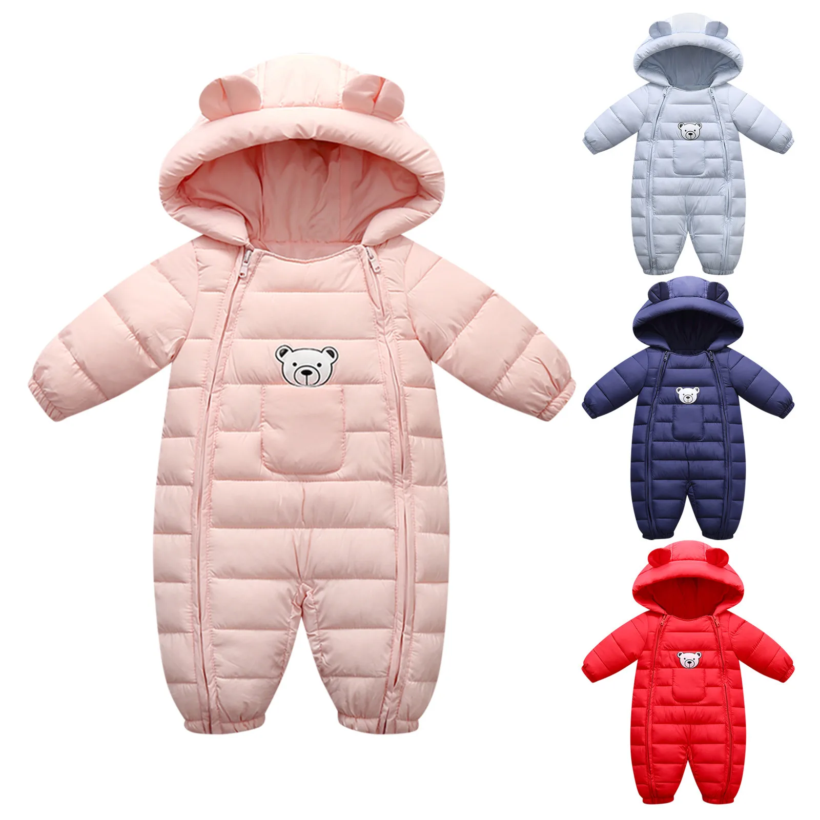 Toddler Kids Baby Girls Boys Hooded Coat Outdoor Thick Winter Warm Windproof Coat Bear Ears Romper Playsuit Jumpsuit 0-24 Months kids jackets baby jumpsuit winter coat