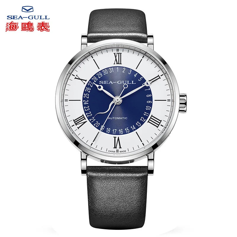 Seagull Мужские механические часы автоматические часы Простой календарь 30 метров водонепроницаемые кожаные мужские деловые часы 819.97.6052