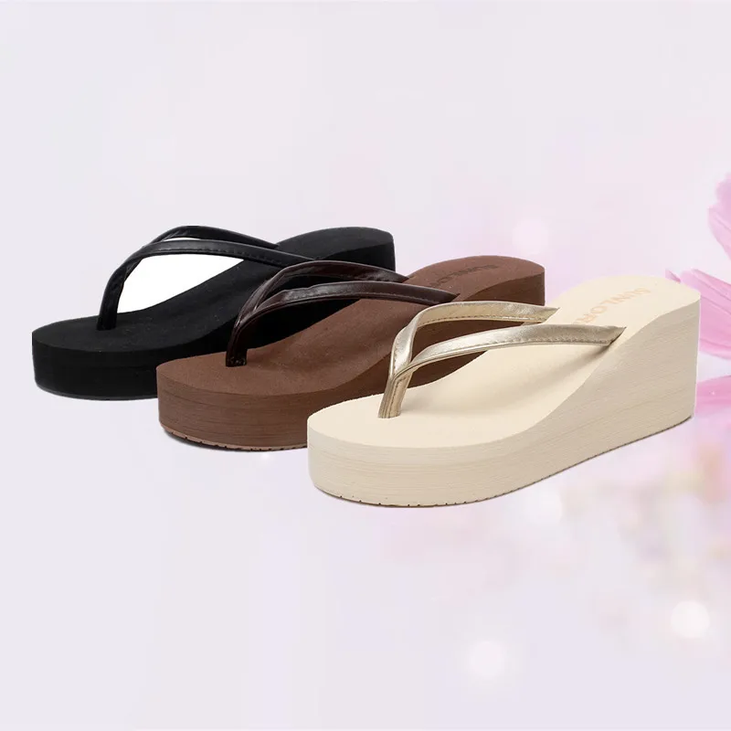 

2019 Korean-style Summer High-Heel Flip-flops Women's Thick Bottomed Flip-flops Sandals Slippers Anti-slip Platform Sandals Fash
