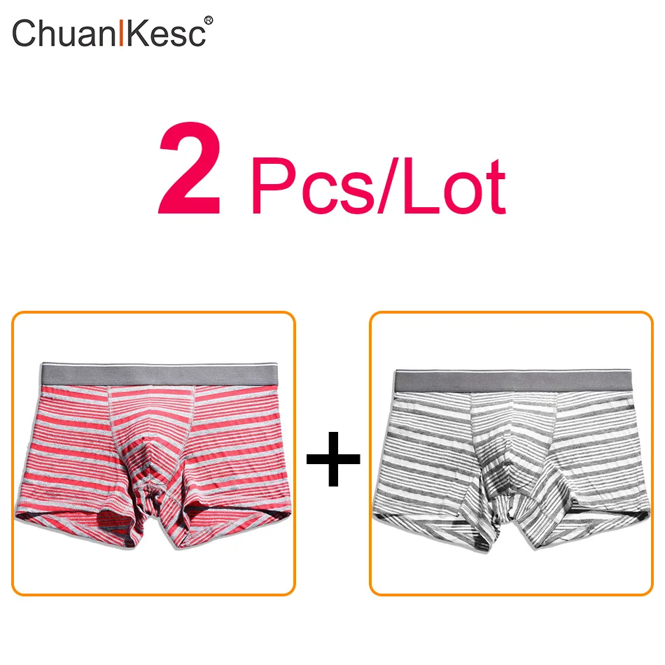 

Men's Elastic Boxer Striped Underwear Middle-Waisted Large u-Pouch Design Sports Absorb Sweat Hot Sale Of Sexy Hot Sale 2Pcs/Lot