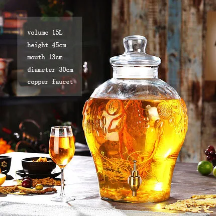 15L copper Высокое качество стеклянная бутылка для вина энзимная банка с/без крана несвинцовые стеклянные фруктовые сверкающие алкогольные бутылки - Цвет: 15L copper