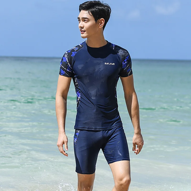 

2019 New Style MEN'S Swimsuit Short Swimming Trunks Split Type Set Short Sleeve Long Sleeve Sun-resistant Quick-Dry Swimwear