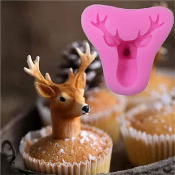 

3D Stag's Head Mold Soap Cupcake Baking Tools Chocolate Kitchen Christmas Deer Fondant Cake Silicone Moulds