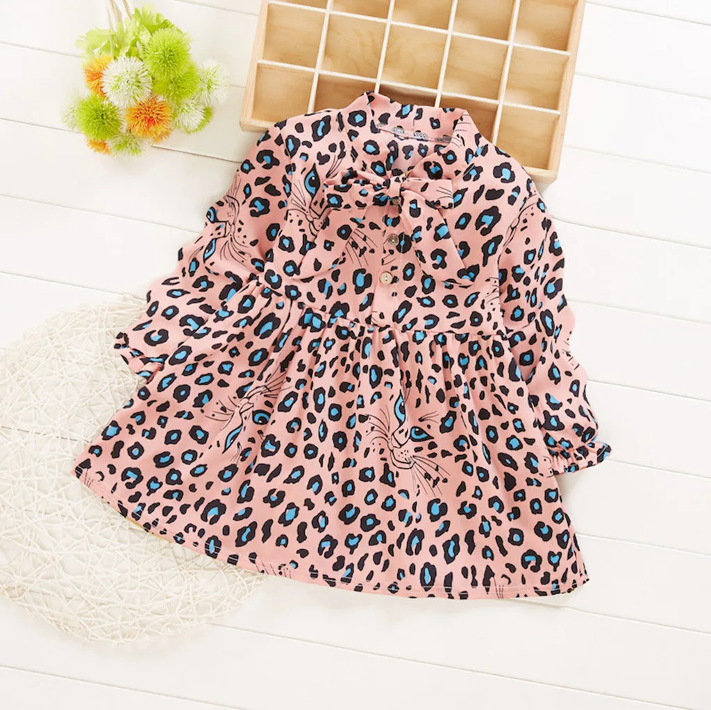 

Toddler Baby Kids Girls Ruched Bow Cartoon Leopard Print Dress Casual Clothes vestidos de batizado 2 anos weihnachtskleid baby
