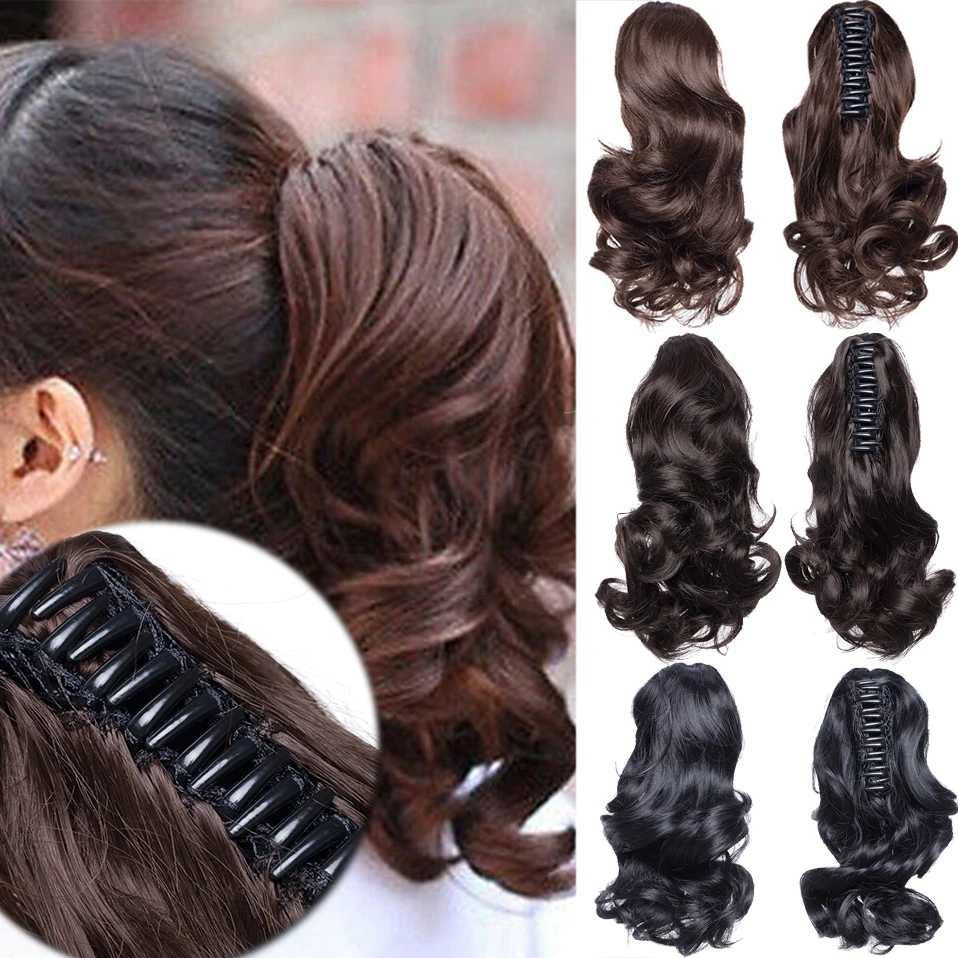 12Inch Clip in Ponytail Hair Extension Wig Straight Kinky Curly Long Synthetic Wrap Around Fake Pony Tail Blonde Afro Hairpiece