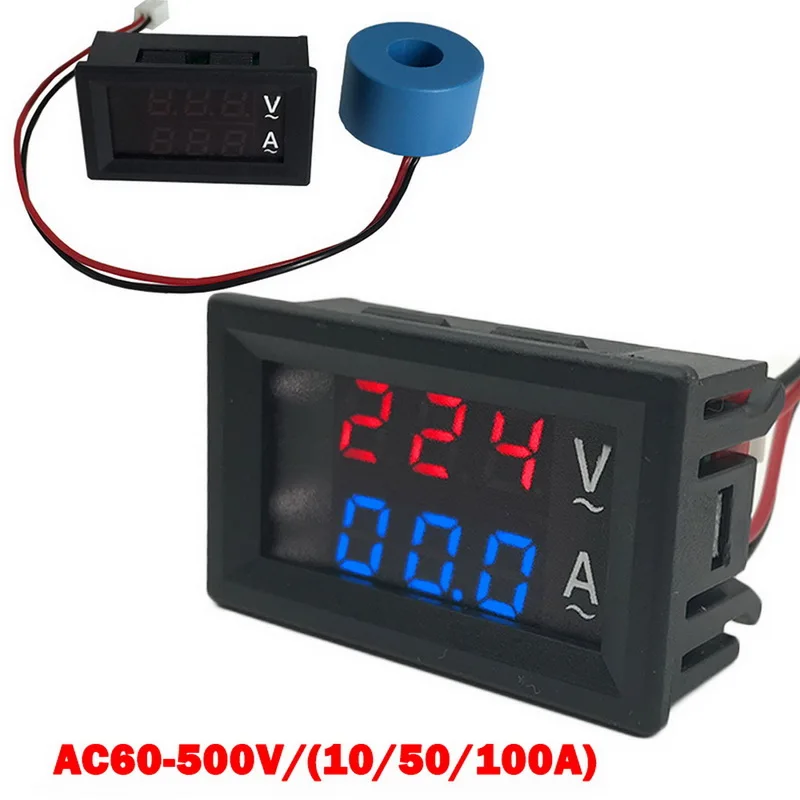 Volt Amp Meter AC 60 500V Voltmeter Ammeter 0.28in Inches LED Dual