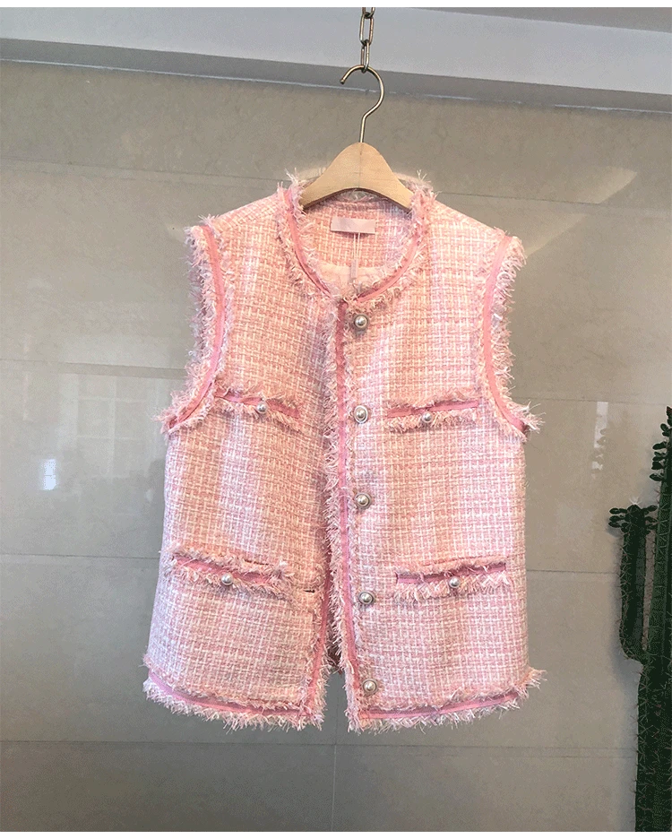 New Tweed Vest Women Outside Retro Jacket Chaquetas Mujer