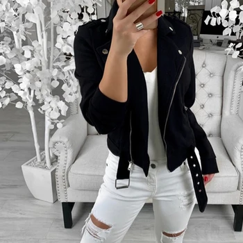 

Fashion Outerwear Coats Women Long Sleeve Zipper Jacket Turn-down Soft Jacket Autumn Women Jacket Short Basic Casual Jacket