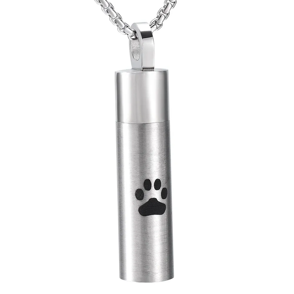 Stainless Steel Silver Black Ash Pet Dog Cat Paw Print Cremation Urn Pendant
