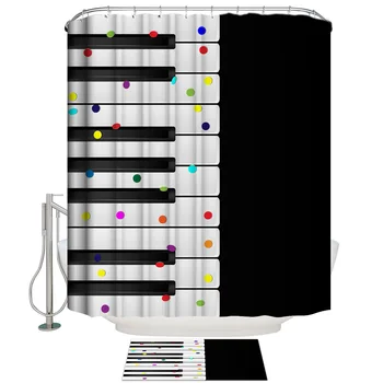 

Piano Keyboard Music Dots Bathroom Mat With Shower Curtain Bathroom Accessory Sets Bathroom Set Shower Curtain Sets