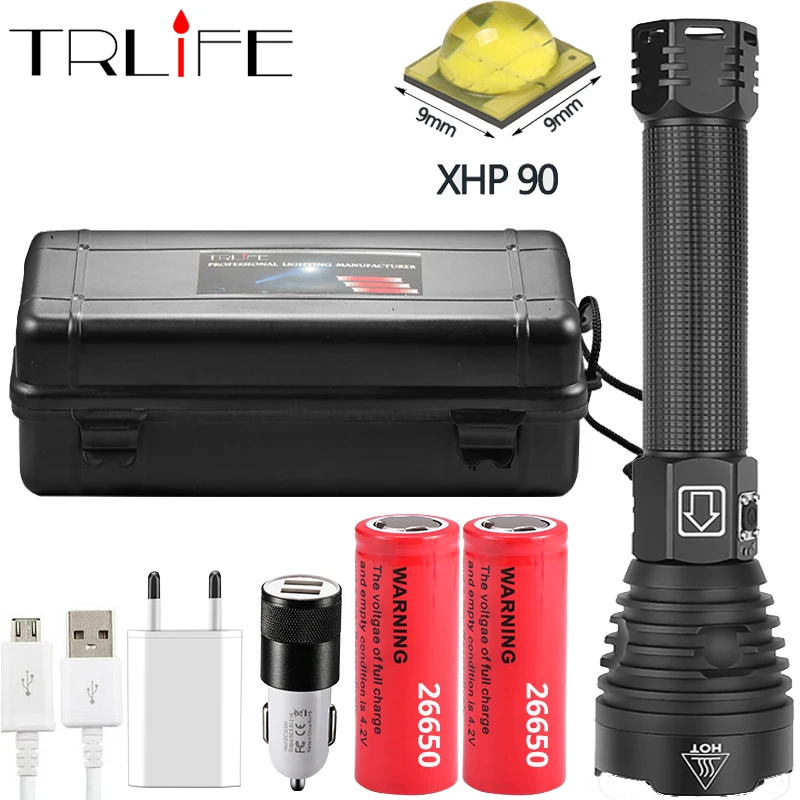 

Led flashlight XHP90 Flashlights power 2*26650 or 2*18650 battery Most powerful Tactical Flash light torch For Camping Hunting