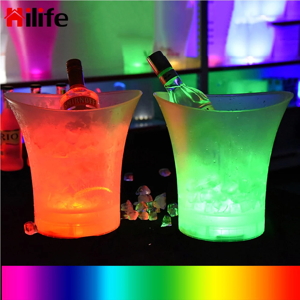 HILIFE 5L  LED Ice Bucket 4 Color Waterproof Plastic Bar Nightclub Light Up Champagne Whiskey Beer Bucket Bars Night Party