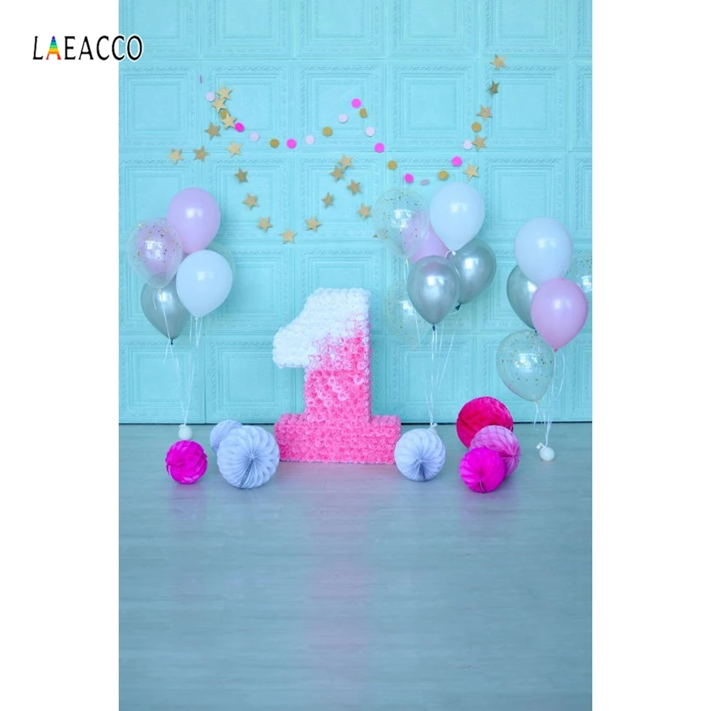 Betere Laeacco Blauwe Muur Ballonnen Decor 1 Jaar Oud Verjaardag Baby IK-48