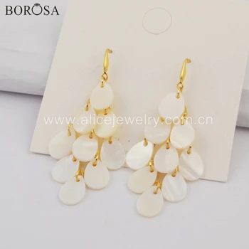 

BOROSA 5Pairs Teardrop Natural White Shell Drop Earring Handmade Shell Dangle Earrings Summer Jewlry Fashion for Women WX1082