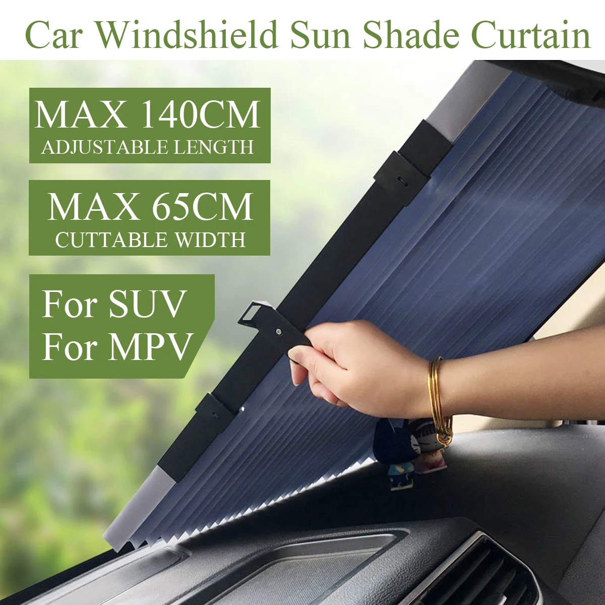 

Auto Car Retractable Curtain Front Windshield Sun Shade UV Protection 50-200CM Adjustable length Sunshade Visor