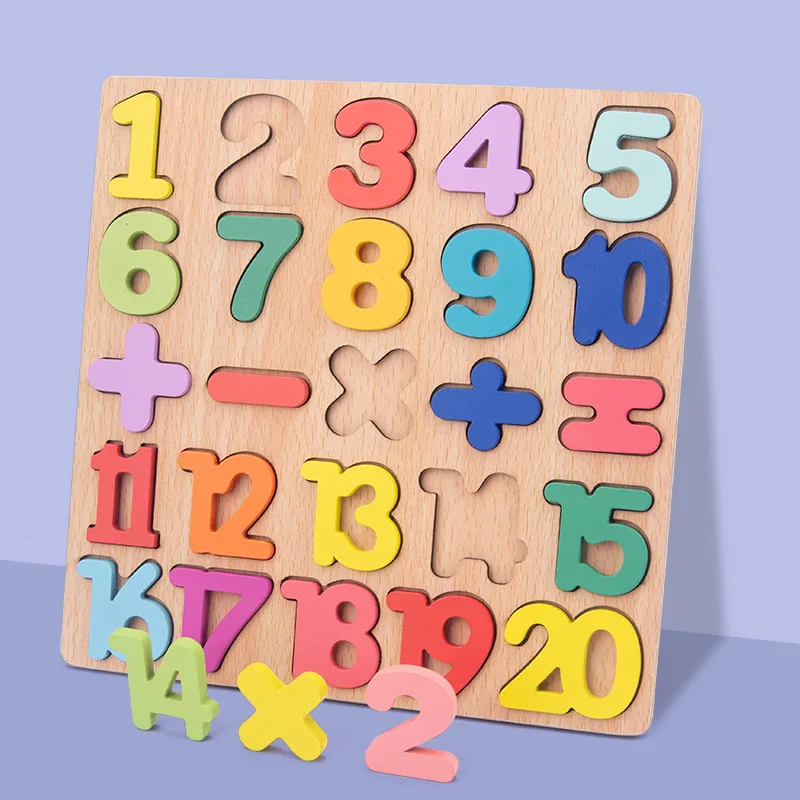 20*20cm Wooden Puzzle Toys Board Alphabet Number 3D Puzzles Kids Early Educational Toy Matching Letter Toys for Children 8