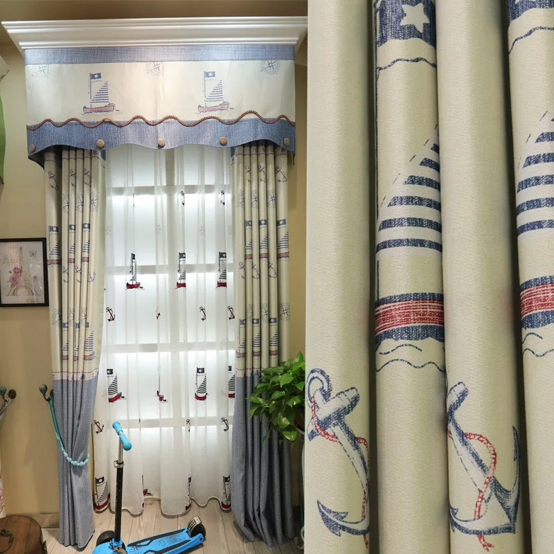 

Blue Cartoon Kids Curtains Print Shading Window Curtains for Living Dining Room Bedroom.