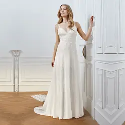 ТРАПЕЦИЕВИДНОЕ шифоновое свадебное платье с кружевными аппликациями свадебное платье с открытой спиной Vestido De Noiva с шлейфом на заказ