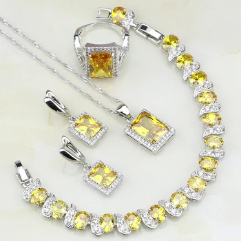 

Yellow CZ White Australian Crystal Bridal 925 Silver Jewelry Sets For Women Wedding Earring/Pendant/Necklace/Bracelet/Ring