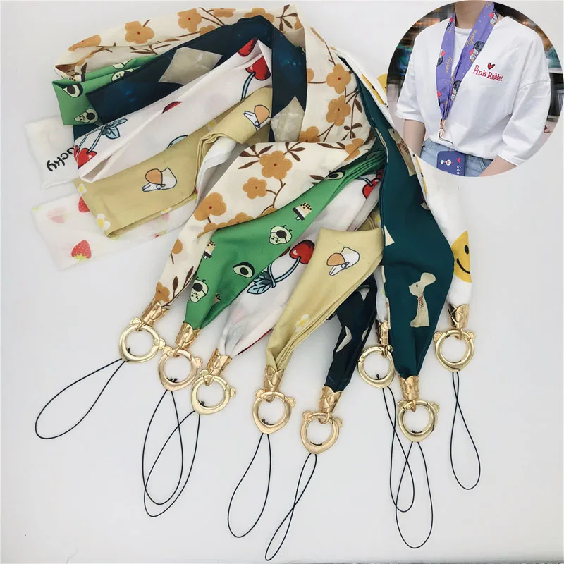 

Fashion Print Neck Strap Chiffon Wide Necklace Lanyard For AirPods Key ID Card Gym Phone with USB Badge Holder DIY Lanyard