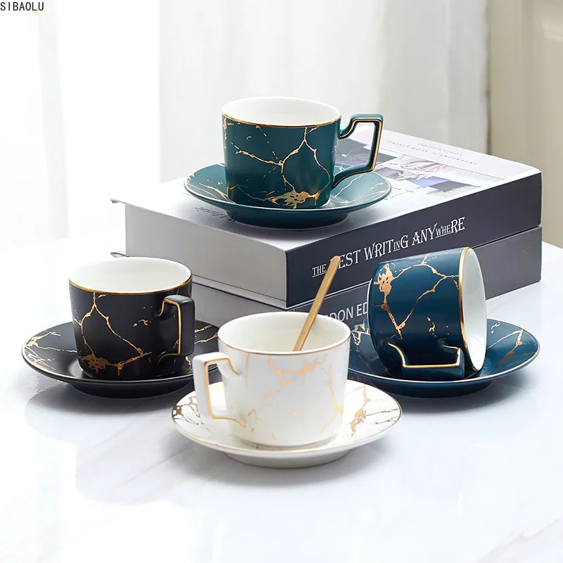 

Marble Ceramic Coffee Cup Saucer Spoon Set 200ml Nordic Tea Cup Matt Porcelain Tea Set Advanced Teacup Cafe Espresso Cup